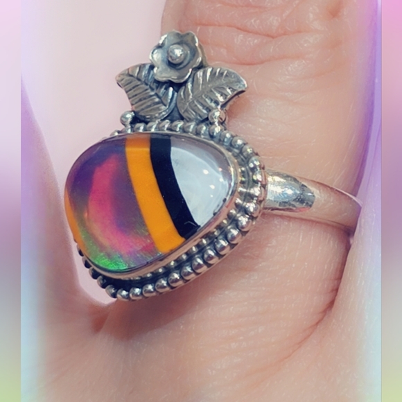Opal & Onyx Sterling Gemstone Ring